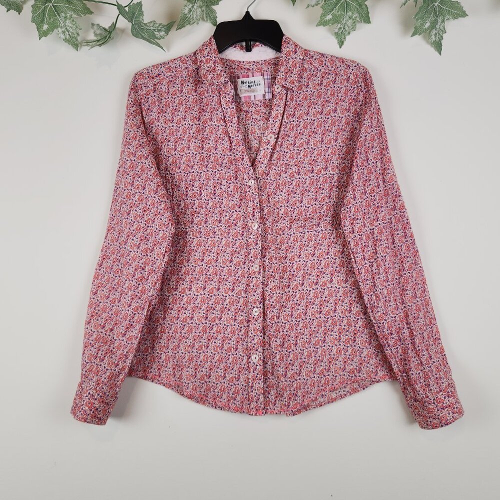 Anthropologie Holding Horses Size 6 Floral Western Boho Long Sleeve Top Blouse
